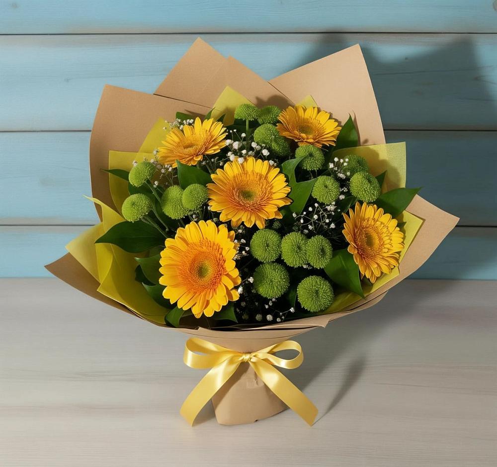 Букет цветов из: Герберы и Хризантемы в Вязовое