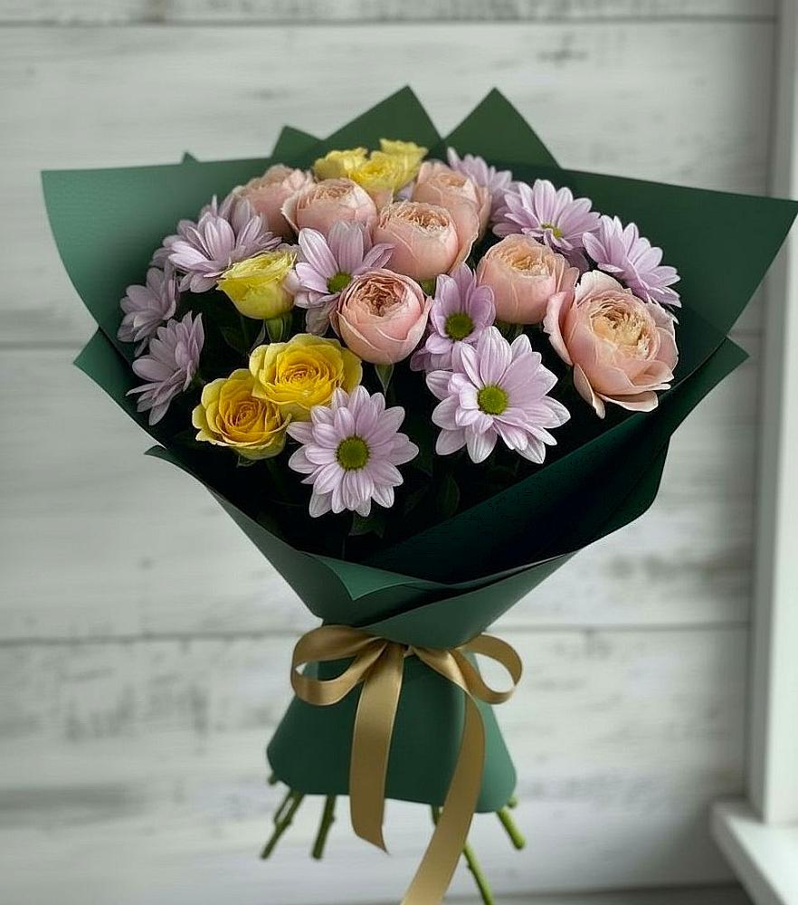 Букет цветов из: Хризантемы и Розы в Вязовое