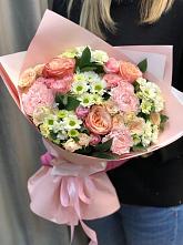 Букет нежные объятья в Вязовое Букет цветов из: Гвоздики, Розы и Хризантемы в Вязовое