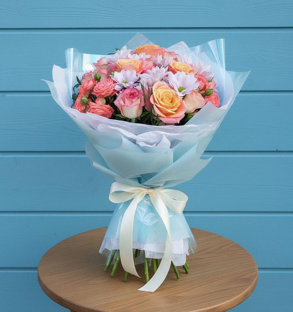 Букет цветов из: Хризантемы и Розы в Вязовое